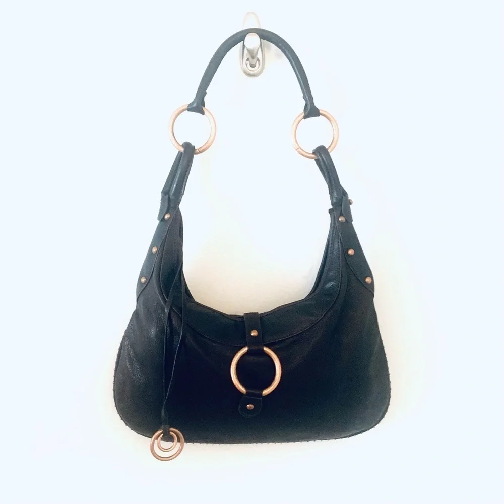 KATE LANDRY Brown Large Leather Hobo Shoulder Handbag